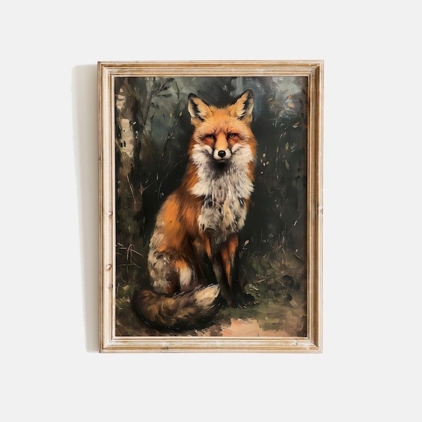 Antique Fox Painting, Vintage Animal Print, Fox Portrait, Animal Wall Art, Rustic Wall Decor, Dark Academia Fox Painting, Woodland Animal