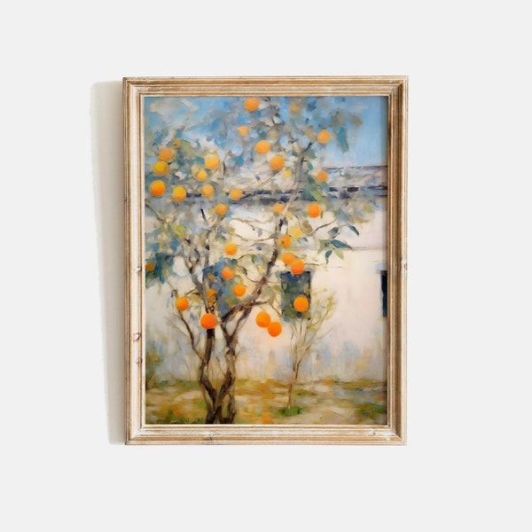 Orange Tree Painting, Vintage Orange Tree Wall Art, Mediterranean Print, Kitchen Wall Art, Fruit Tree Painting, DIGITAL DOWNLOAD