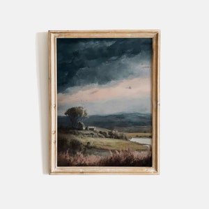 Vintage Countryside Moody Country Landscape Oil Painting Vintage Wall Art Fall Oil Painting Kitchen Shelf Decor Antique Countryside Art