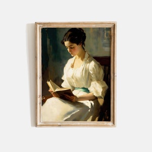 Antique Portrait Woman Reading, Vintage Oil Painting, Vintage Print Bedroom Wall Decor, Women Decor, Victorian Portrait Digital Download