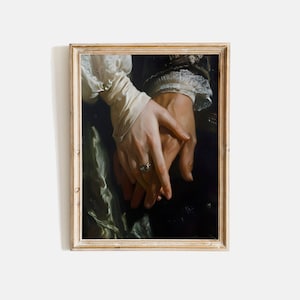 Pintura de mãos vintage segurando, pintura à mão de academia escura, impressão de mãos dadas, pintura em estilo vitoriano, retrato temperamental, download digital
