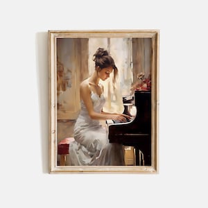 Antique Pianist Painting, Woman Playing Piano Print, Vintage Woman Portrait, Music Lover Gift, Piano Wall Art, Music Wall Art, Victorian Art