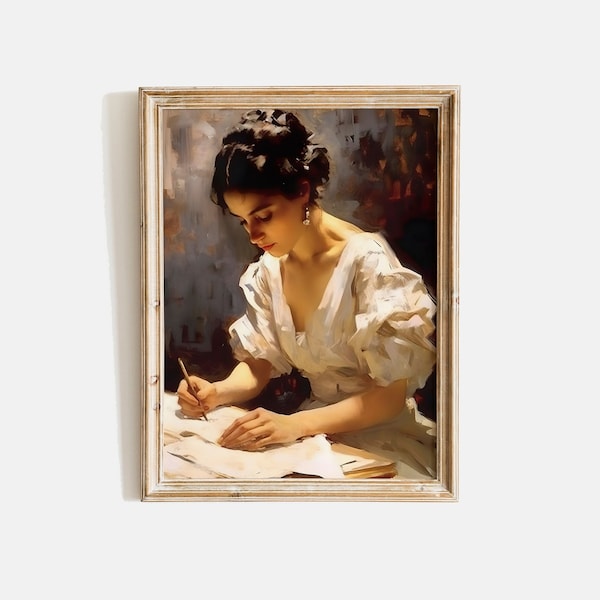 Woman Writing A Love Letter, Love Letter Print, Vintage Portrait Painting, Victorian Woman Print, Female Portrait Art, PRINTABLE Art