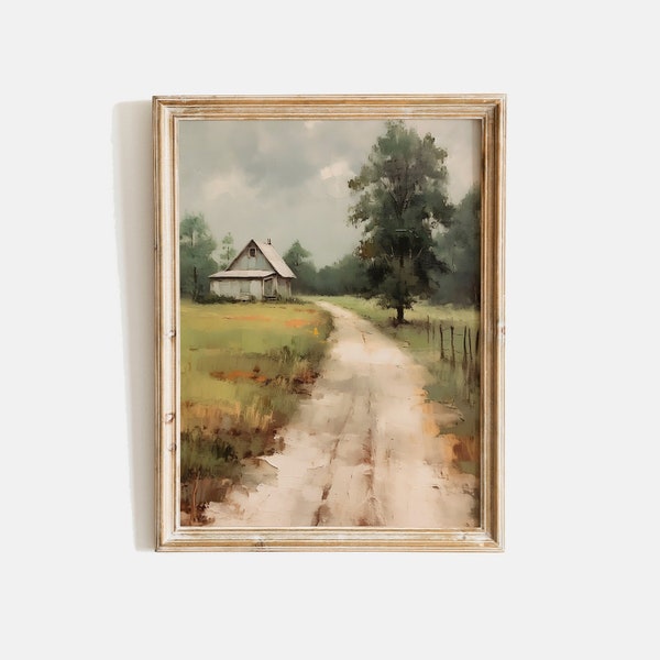 Country Road Painting, Farmhouse Wall Decor, Country Landscape Print, Village Road Painting, Country Farm Painting, THIS WAY Art Print