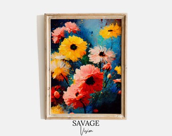 Abstract Wildflower Oil Painting, Colorful Floral Still Life (Digital Download)