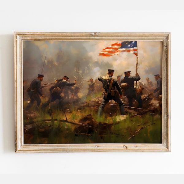 Vintage War Painting, American Battle Wall Art, Civil War American Painting, Museum Quality Print, American History Art