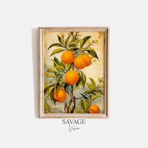 Orange Tree Vintage Oil Painting, Orange Fruit Painting, Kitchen Farmhouse Wall Art Print, Original Fruit Artwork, DIGITAL DOWNLOAD