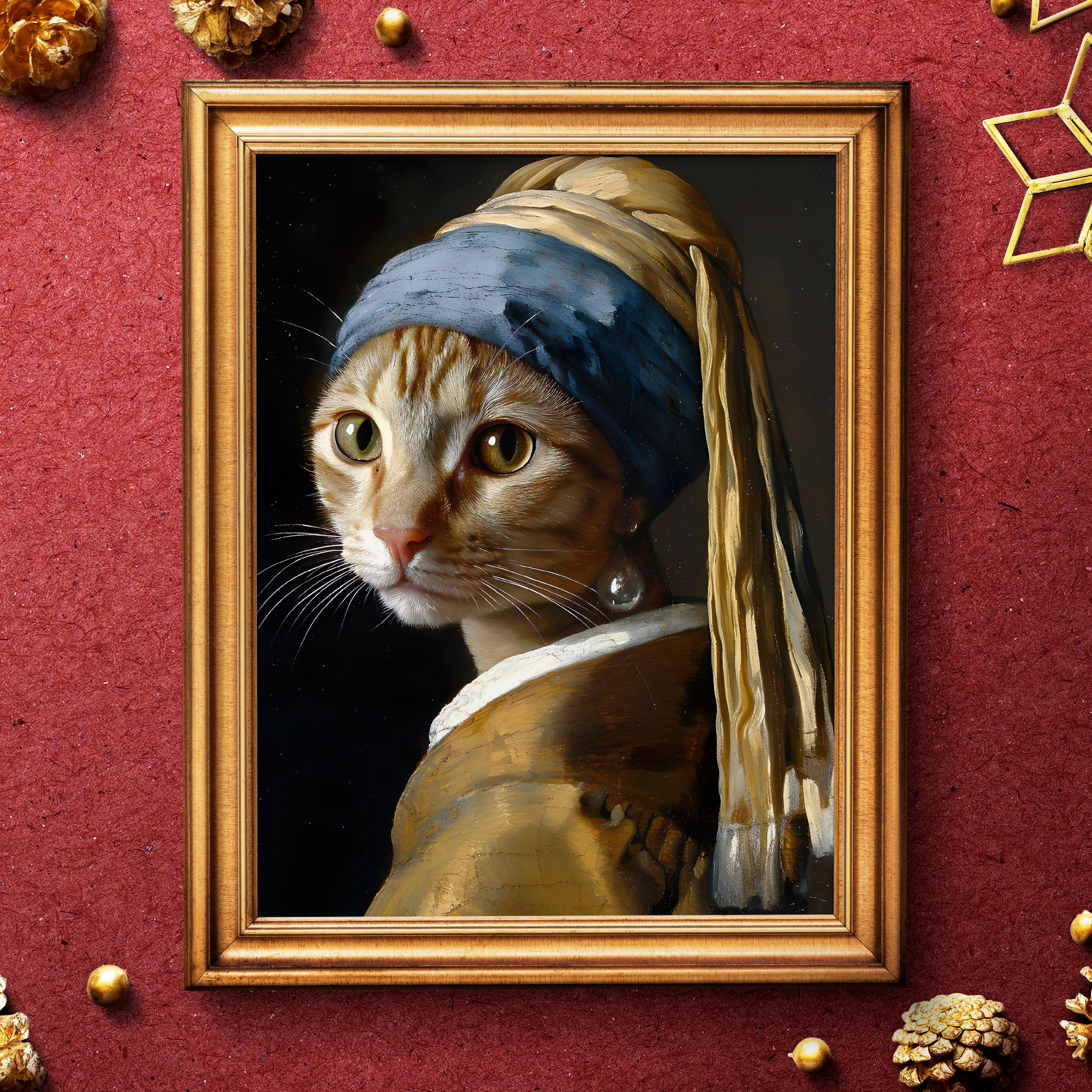 フェルメール作「真珠の耳飾りの猫」のアートプリント、猫好きの方への