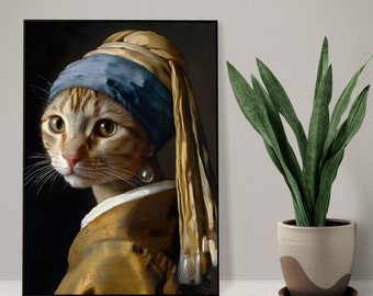 絵画 猫 アート ミニ画 フェルメール パロディ オマージュ cat