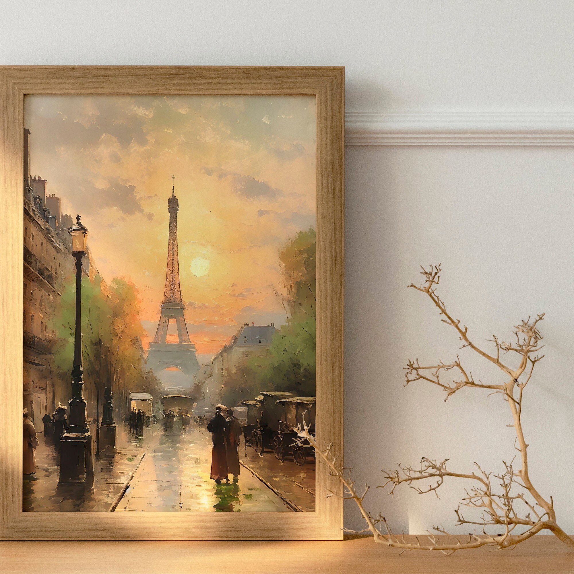 エッフェル塔の絵画、ロマンチックなパリの街並み（デジタル