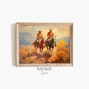 Vintage Cowboy Oil Painting, Classic Horse Riders Poster, Western Wall Art, Western Cowboy Print, Countryside Print, Southwest Room Decor