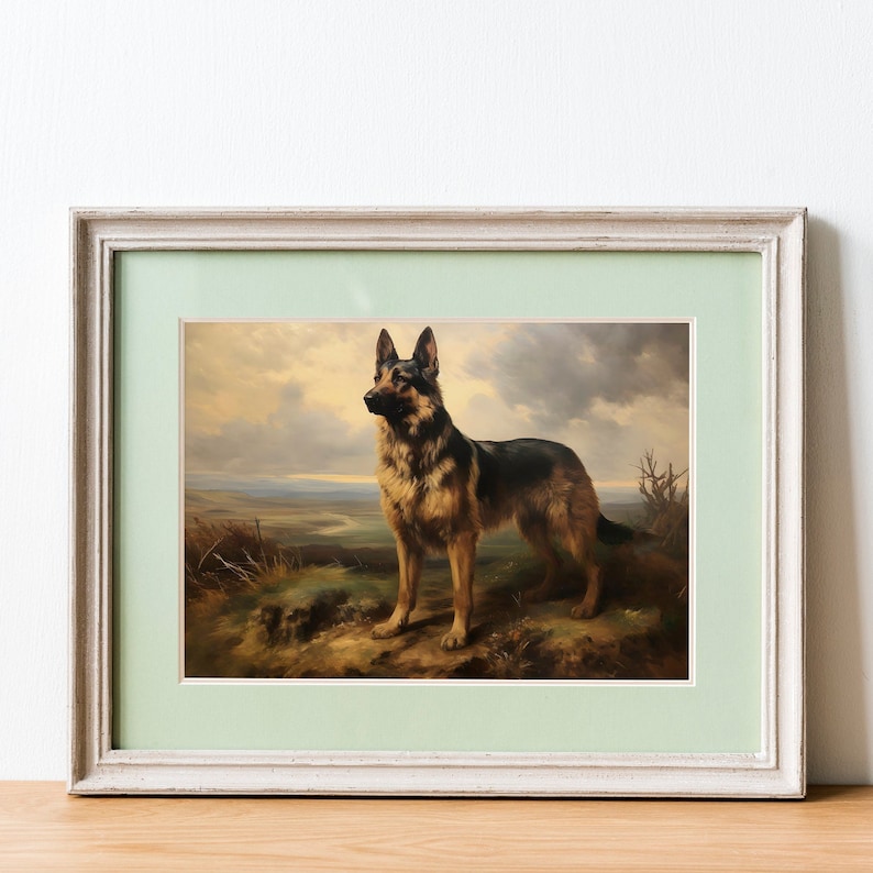 Vintage German Shepherd Oil Painting, German Shepherd Print, Antique Art Print, Pet Portrait, Dog Portrait, Dog Art Print, Printable Art image 3