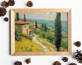 ヴィンテージイタリア村のインパスト画、素朴な田舎のアート（デジタル