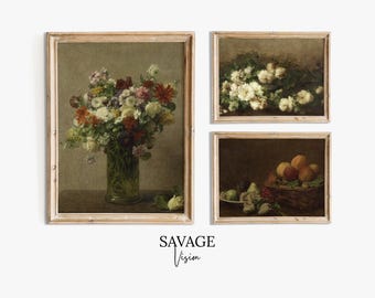 Vintage Floral Still Life Print Set: French Country Gallery Wall (Digital Download)