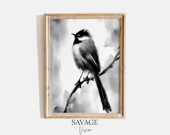 Vintage Bird Print, Black and White Illustration, Nature Sketch (Digital Download)