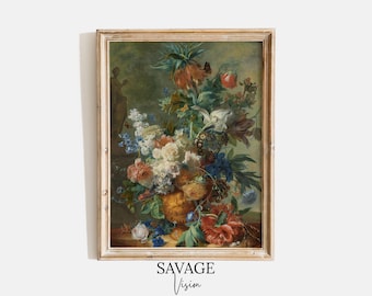 Vintage Floral Still Life Print: Moody Botanical Art (Digital Download)