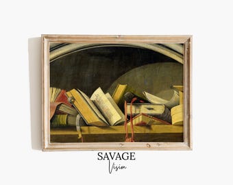 Antique Books Still Life Print, Book Lover's Wall Art, Library Wall Decor (Digital Download)