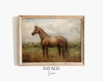 Vintage Horse Art Print, Rustic Equestrian Painting (Digital Download)