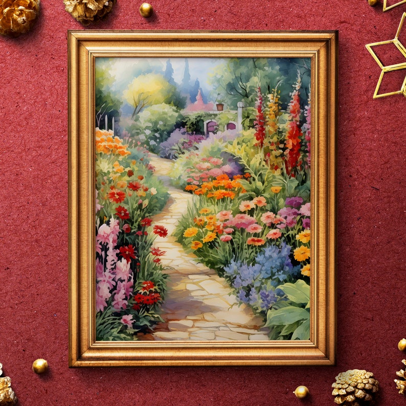 Vintage Summer Garden Painting, English Cottage Art (Printable Poster) image 2