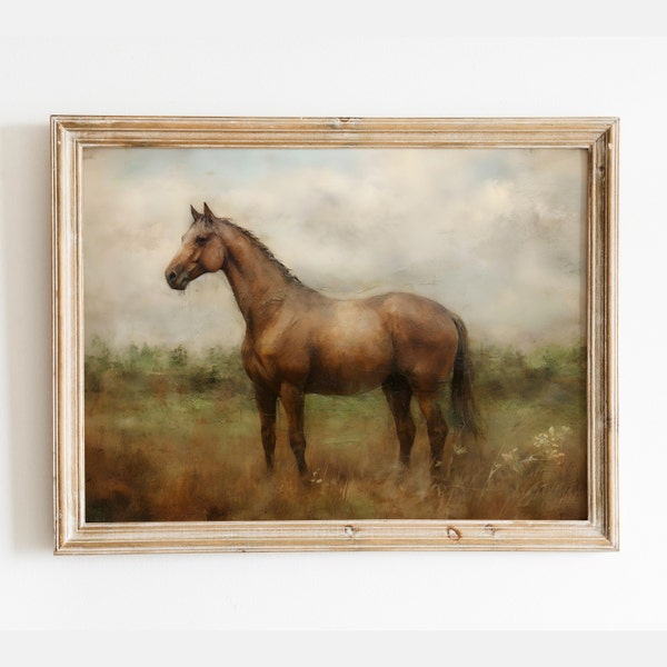 Antique Horse Painting, Vintage Horse Print, Equestrian Print, Vintage Horse Art Print, Rustic Fine Art, Horse Wall Art, Farm Animal Print