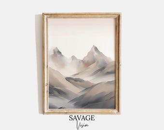 Abstract Gray Mountains Print, Calming Landscape Wall Art (Digital Download)