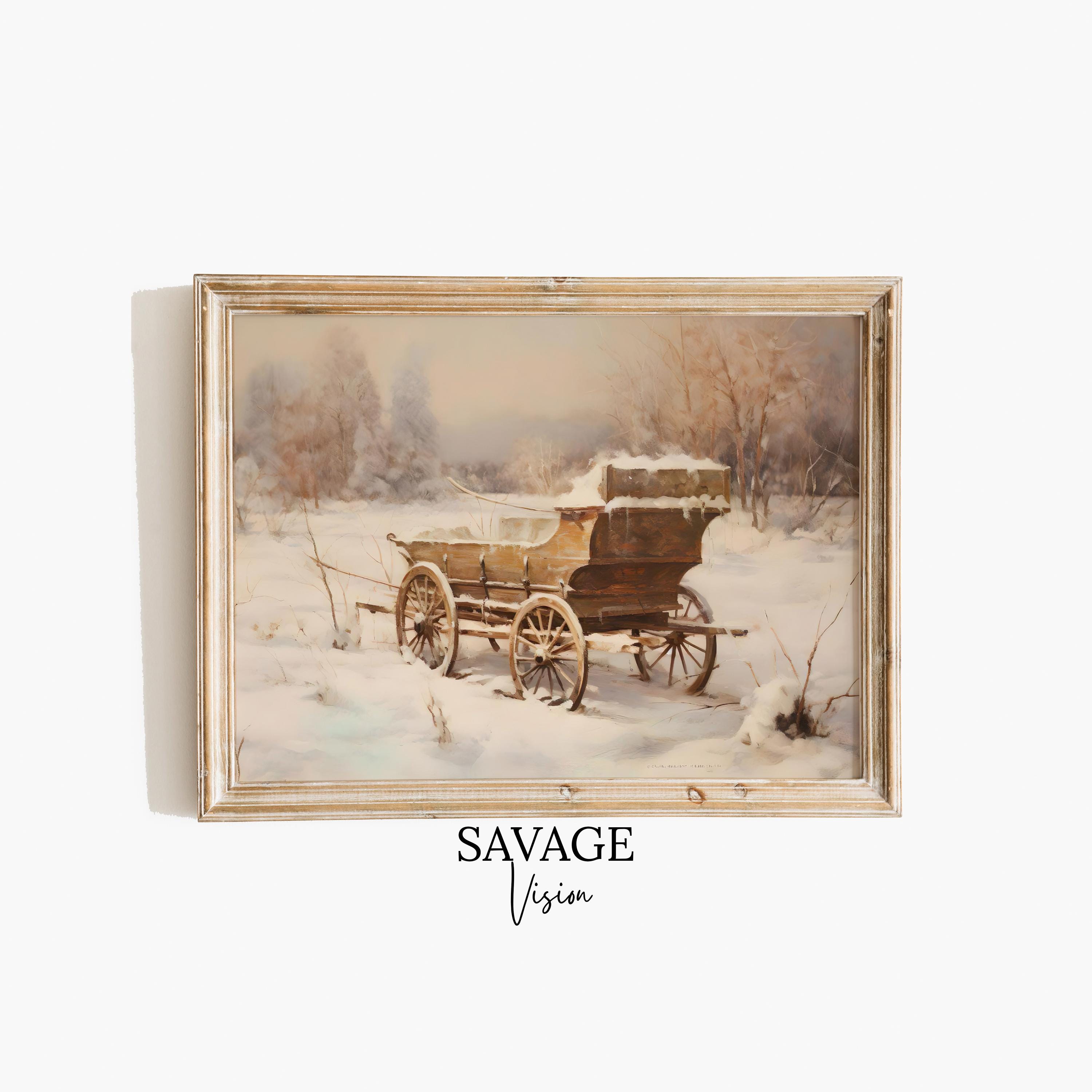 Old Wagon Covered In Snow, Winter Snow Landscape, Snowy Scene Wall Art, Winter Snowy Print, Holiday Wall Art Decor, Christmas Art Print