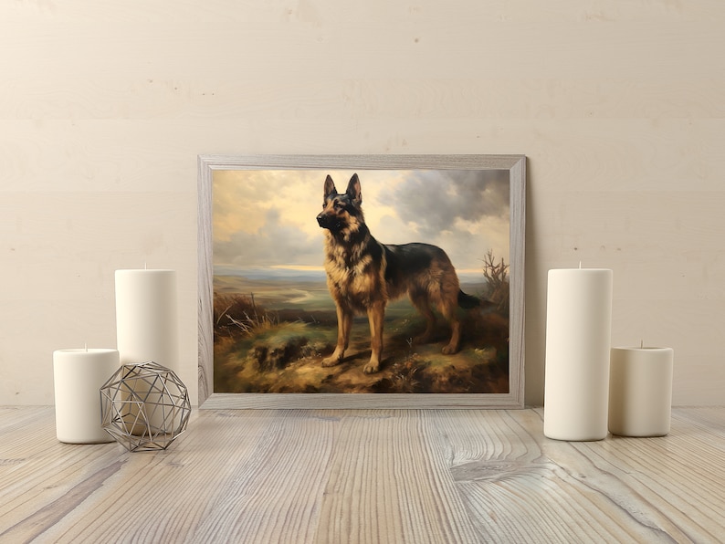 Vintage German Shepherd Oil Painting, German Shepherd Print, Antique Art Print, Pet Portrait, Dog Portrait, Dog Art Print, Printable Art image 6