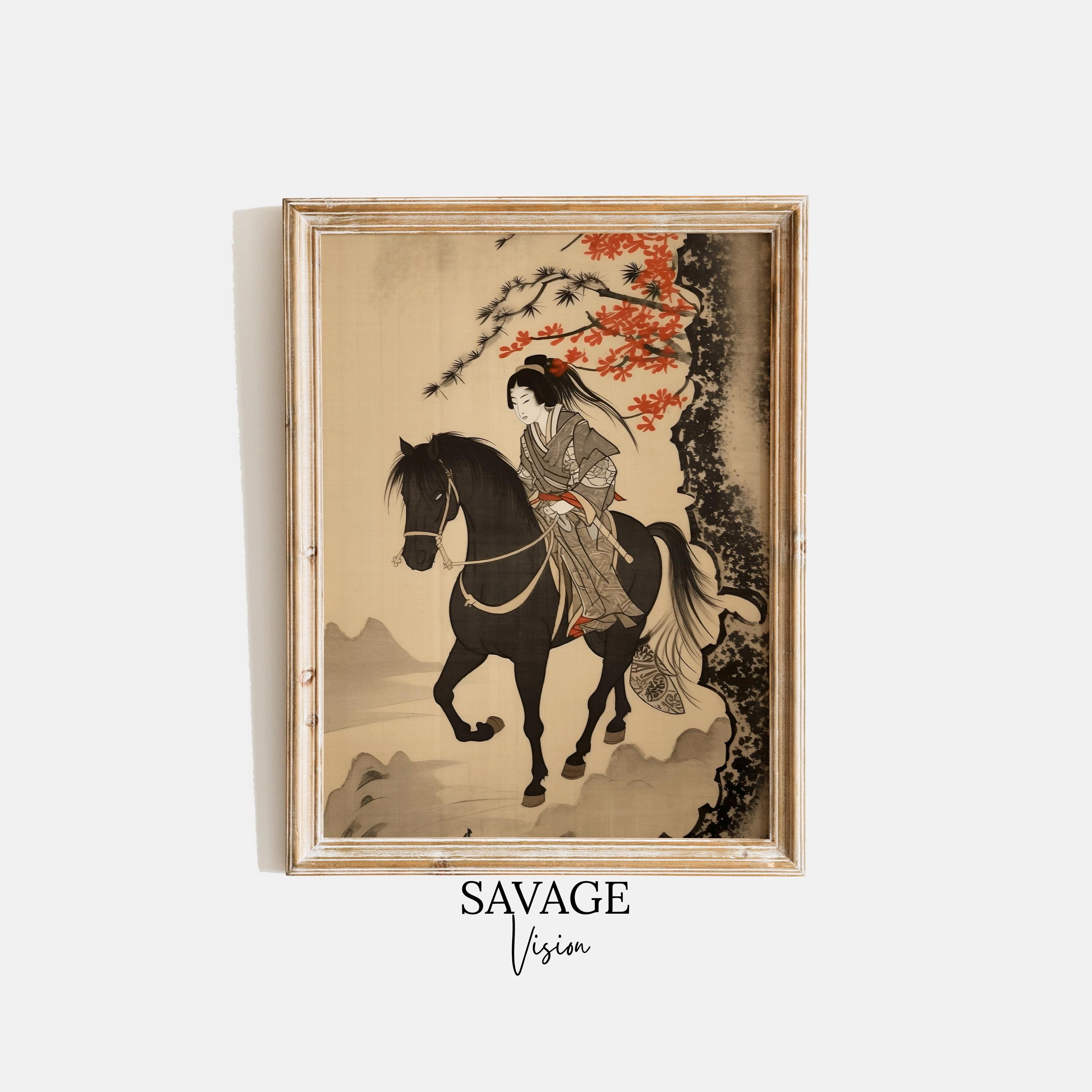 馬に乗る着物姿の女性 アートプリント、日本画（デジタルダウンロード