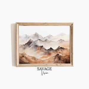 Abstract Mountain Landscape, Rustic Mountain Landscape Painting, Above Bed Decor, Vintage Cabin Print, Watercolor Mountain Art Print