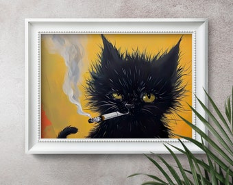 cat smoking cigarette painting tj maxx Vintage Black Wall Art, Retro Whimsical Funny Animal Print, Quirky Decor for Bar, Kitchen & Home (digital Download) Stupell Industries House Cat Smoking