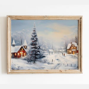 Winter Village Painting, Snowy Village Artwork, Snowy Town Digital Print, Country Winter Print, Snow Home Decor, Christmas Village Print