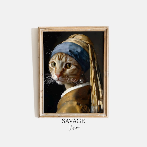 真珠の耳飾りの猫の絵画、フェルメールの猫の壁画、猫好きへの