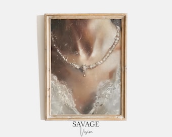 Victorian Woman Portrait Print, Antique Necklace Oil Painting (Digital Download)