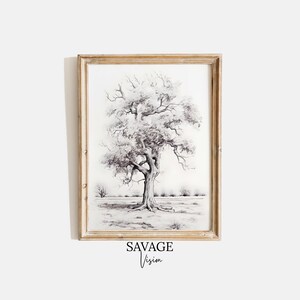 Tree Sketch Wall Art, Vintage Tree Sketch, Antique Tree Drawing, Farmhouse Drawing Print, Tree Drawing Printable, Neutral Wall Art