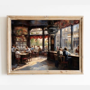 アンティークレストランの絵画、ヴィンテージカフェの絵画、アンティークバーの壁アート、バーの壁の装飾、カフェアートプリント、デジタルダウンロード
