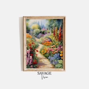 Vintage Summer Garden Painting, English Cottage Art (Printable Poster) image 1