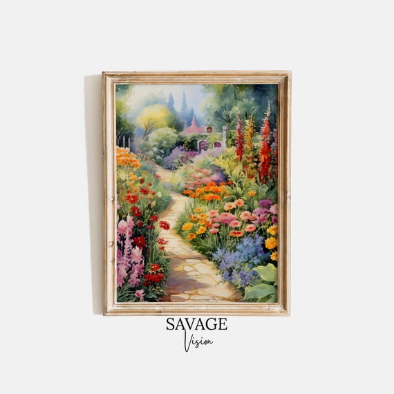Vintage Summer Garden Painting, English Cottage Art (Printable Poster)