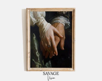 Vintage Hands Holding Painting, Dark Academia Hand Painting, Holding Hands Print, Victorian Style Painting, Moody Portrait, Digital Download