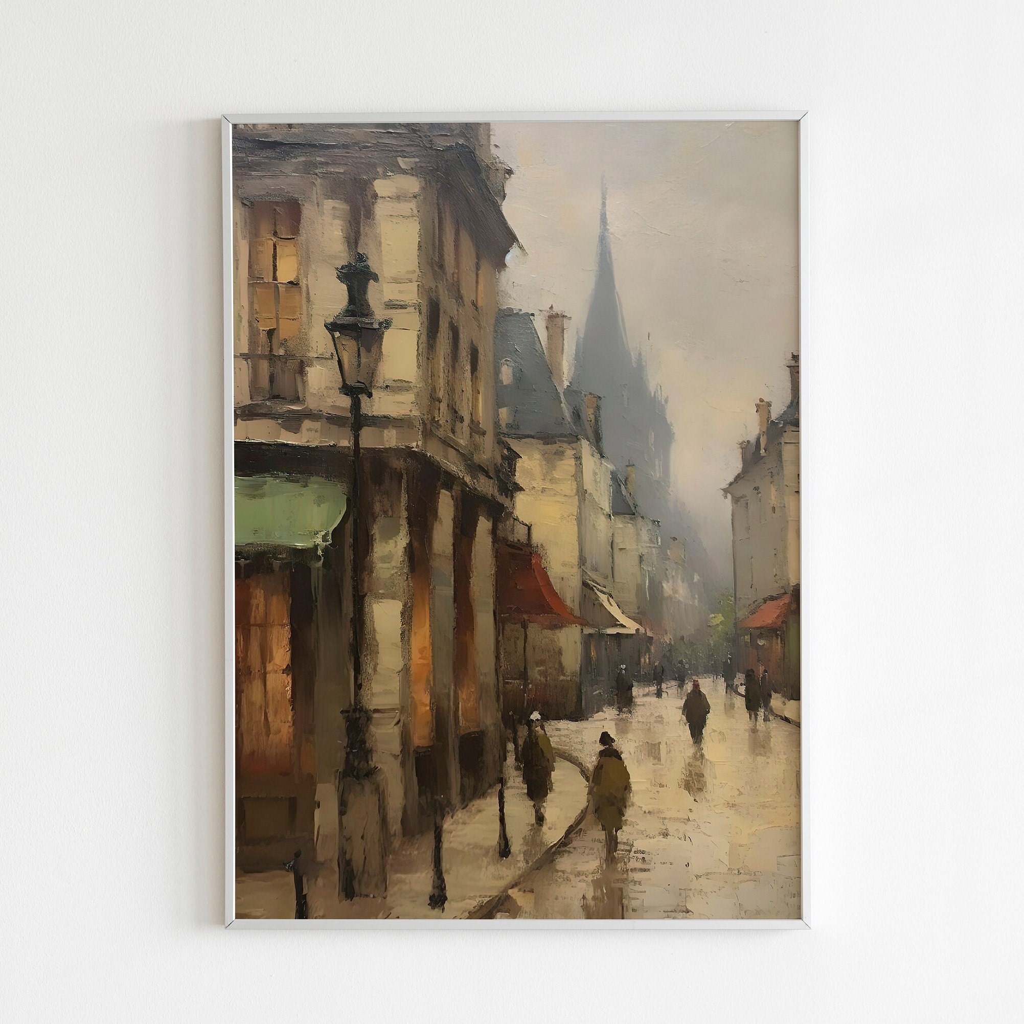ヴィンテージフランスの街並みの絵画、アンティークな街並みの印刷可能