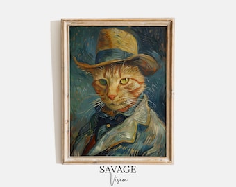 Van Gogh Style Cat Portrait, Antique Oil Painting, Pet Alter Art (Digital Download)
