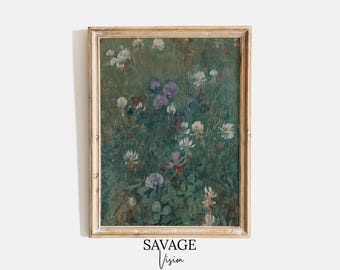 Vintage Wildflower Landscape Painting, Rustic Wall Art, Farmhouse Wall Decor (Digital Download)