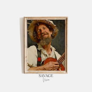 Old Man Playing Guitar Painting, Guitarist Man Print, Music Room Portrait Painting, Vintage Guitar Wall Art, Printable Oil Painting