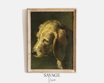 Vintage hundporträtt: Oljemålning med djur från 1800-talet (digital nedladdning)
