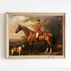 Fox Hunter Painting, Vintage Hunt Wall Art, Huntsman Portrait, Equestrian Decor, Hunters And Dogs, Horseback Riding Art, English Countryside
