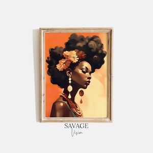 Black Woman Wall Art, Vintage Black Woman Portrait, African American Wall Art, Black Girl Home Decor, Black History Month Decor, Afro Woman