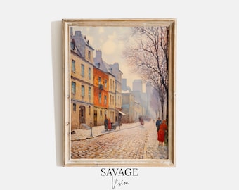 エドゥアール・レオン・コルテスによるパリの冬の街の風景画の