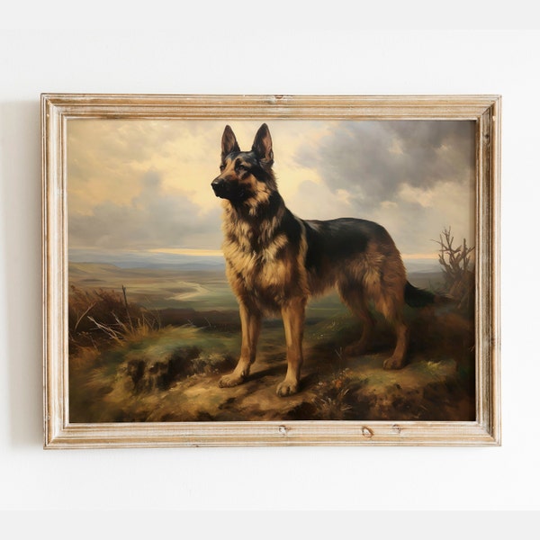 Vintage German Shepherd Oil Painting, German Shepherd Print, Antique Art Print, Pet Portrait, Dog Portrait, Dog Art Print, Printable Art