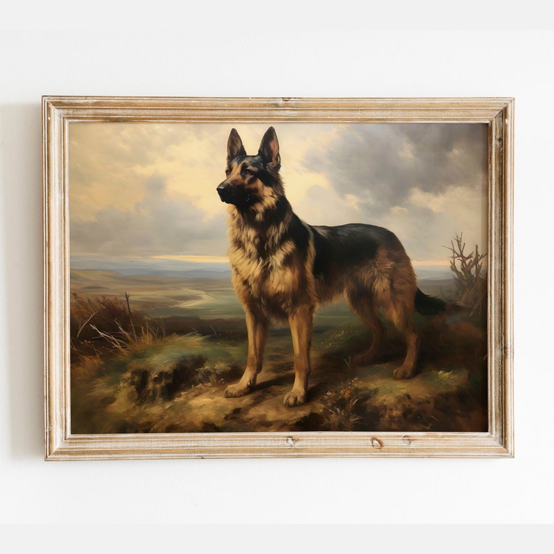 Vintage German Shepherd Oil Painting, German Shepherd Print, Antique Art Print, Pet Portrait, Dog Portrait, Dog Art Print, Printable Art image 1