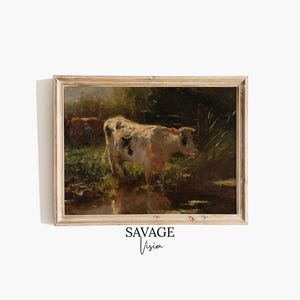 Vintage Cow Print, Country Landscape Print, Cow Painting, Vintage Oil Painting, Farmhouse Wall Decor, Farm Painting, Printable Wall Art