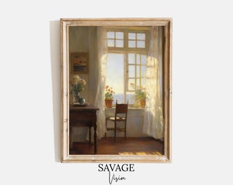 Obraz olejny „Vintage Summer”, wydruk artystyczny „Rustykalny balkon” (pobranie cyfrowe)